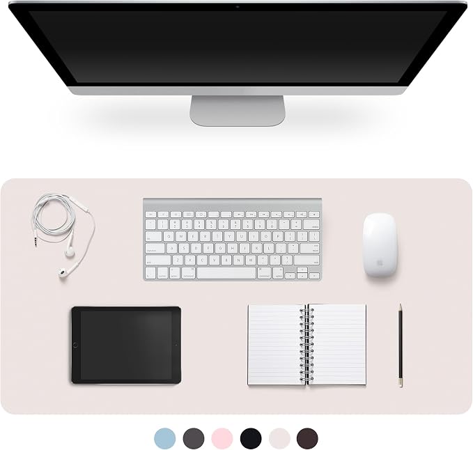 Leather Desk Pad Protector,Non-Slip Desk Pad,on-Slip PU Leather Large Mouse Pad,Easy Clean Desk Protecor Mat,Writing Pad for Office Work/Home/Decor(Off White, 23.6" x 13.7")