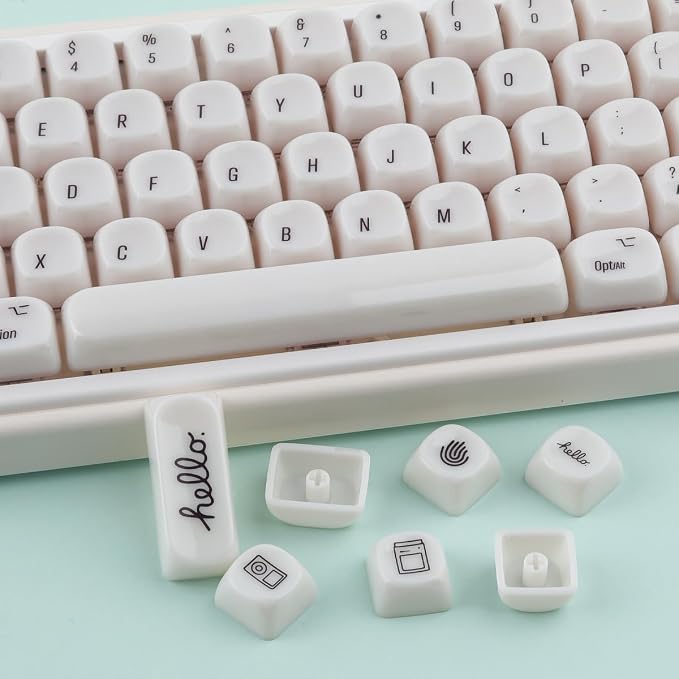 Tsungup MOA Keycaps,136 Keys Cute Ceramic Textured Custom Keycaps 60 75 Percent, Minimalist White Mac Keycap Set Key Caps Keyboard for Cherry Gateron MX Swithes Mechanical Keyboards(Translucent White)