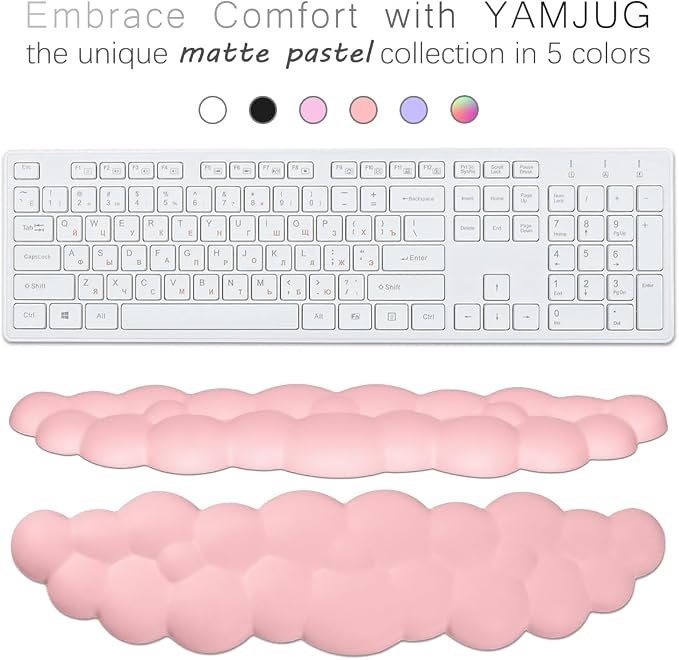 Cloud Wrist Rest Keyboard Palm Rest with Non-Slip Base for Computer Gaming Wrist Rest, YAMJUG Cloud Arm Rest Keyboard Wrist Pad Pink