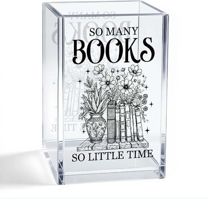 So Many Books So Little Time Acrylic Organizer Pencil Pen Holder, Book Floral Acrylic Desk Organizer, Bookworm Gifts for Librarian Book Lover Reader, Back to School Gifts for Daughter Niece