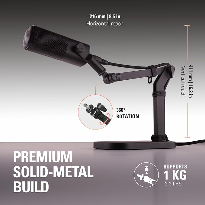 Elgato Wave Desk Stand - Adjustable Mounting Arm for Microphones, Works with Elgato, HyperX, Rode, Fifine, Shure and More Mics, Compatible 1/4, 3/8 & 5/8 Thread, For Recording/Podcasting/Streaming
