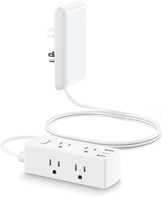 Olcorife Flat Extension Cord with Outlet Cover, Flat Plug Power Strip with 6 Outlets and 3 USB Ports, 8 FT Cord Hidden Outlet Extender for Tight Spaces