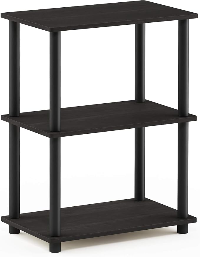 Furinno TURN-N-TUBE Storage Shelves, 3-Tier Book Shelf, Corner Shelf, Toolless Open Shelves, for Organization and Storage, Living Room, Garage, Home Office, Espresso