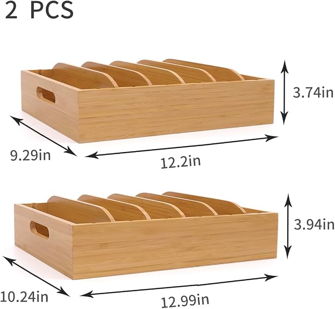 Bamboo Lid Holder Food Container, Kitchen Organizer with 5 Adjustable Dividers, Cabinet Organizer for Food, Kitchen Gadget, Container Lids (2pcs)