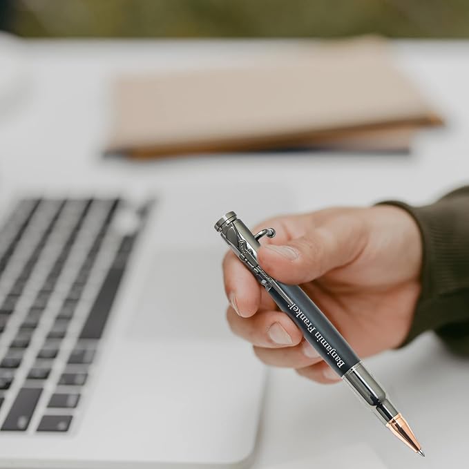 Personalized Bolt Action Pen Gift Set,Free Engraved Metal Ballpoint Pen with 2 Refills,Office Decor Pen,Custom Gifts for Men,Husband,Father,Boyfriend,Grandpa,Brothers.(Grey)