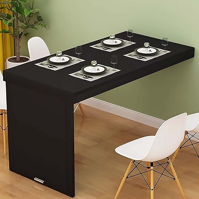 Wall-Mounted Folding Dining Table & Desk - Space-Saving Multi-Function Floating Desk for Home OfficeModern Simplicity DesignPerfect for Dining Room & Living Room (Black90x60cm)
