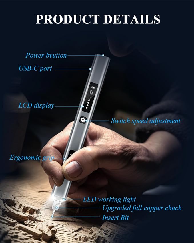 Engraving Pen, Ultimate Cordless Engraving Pen for Artists & DIYers - Engrave 60+ Surfaces - Beginner Friendly- 30 Bits & Mastery Guide (Pewter)