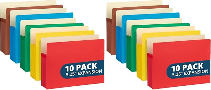 Blue Summit 10 Expanding File Pockets, Accordion File Folders Letter Size, 5.25” Expandable Pockets, Assorted Colors (Pack of 2)
