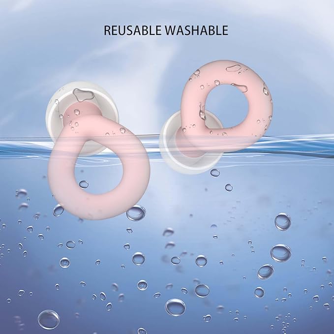 Earplugs for Sleeping, 33db Noise Canceling Ear Plugs, Waterproof Reusable Noise Canceling Earplugs for Concerts, Motorcycles, Travel and Hearing Protection - 8 Ear Tips in XS/S/M/L, Pink