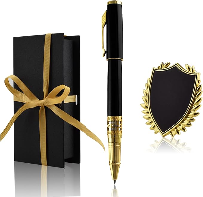 Yastar Custom Gift Pen Set with with a Custom Medal 2 extra Black Refills Engraved with your Name Phone Number any Message on Pen - Souvenir Gift for Colleague Friends Business Employees