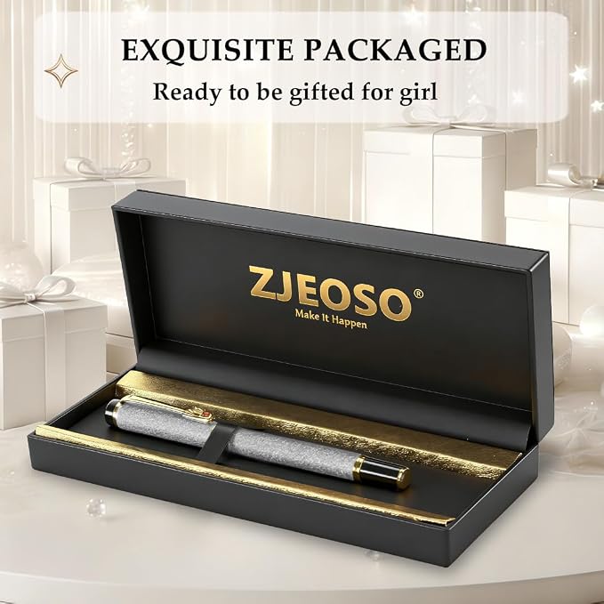 Fancy Pens for Women, Nice Rollerball Pens with Dragon Design, Elegant Gift Pen, Office & Signature Writing Pen, Refillable Black Ink Business Pen (White)