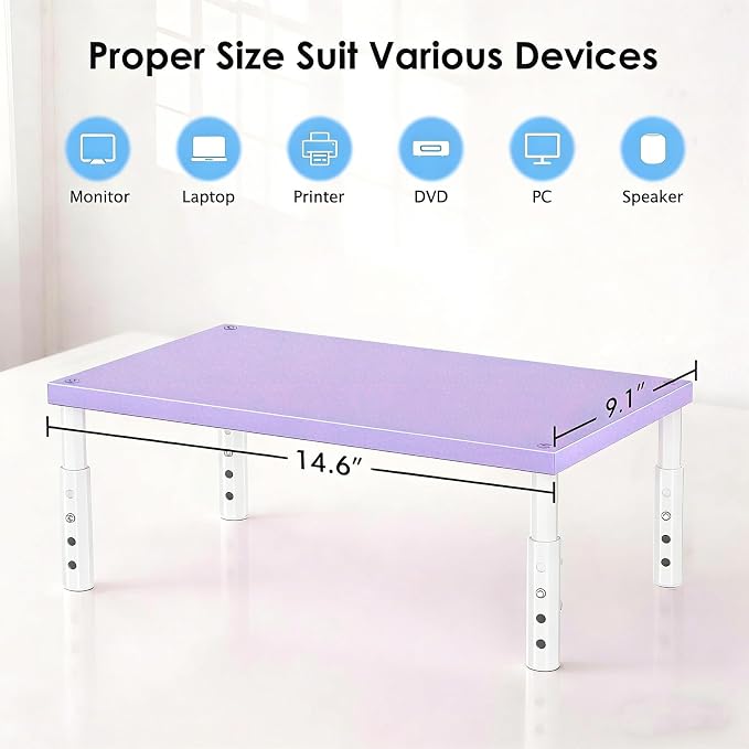 OPNICE Desk Organizers and Accessories, Adjustable Computer Monitor Stand Riser, Laptop Stand, Office Desk Accessories & Workspace Organizers for Women, Purple Wood
