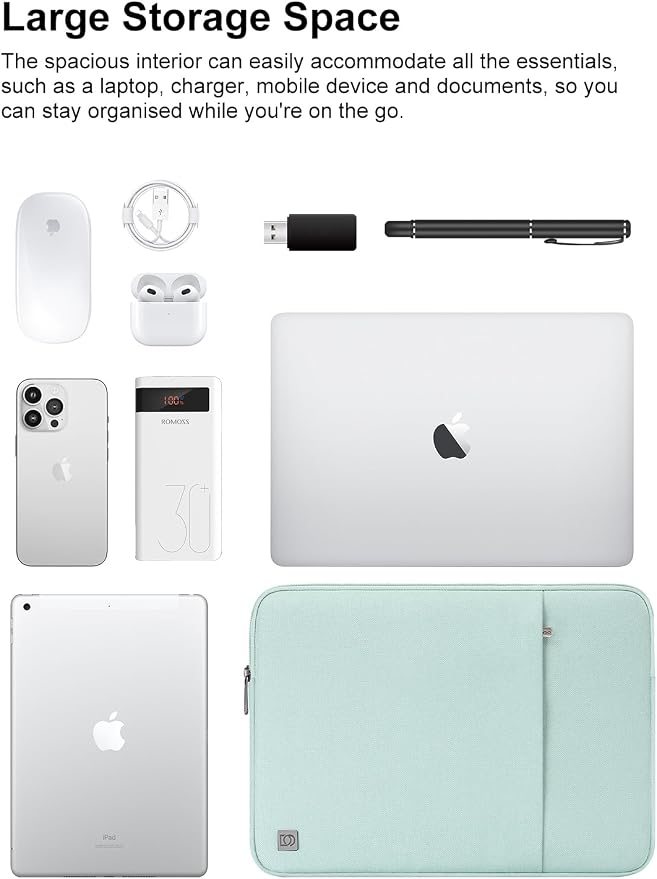 DOMISO Laptop Case Laptop Sleeve Cover Compatible with 14 inch MacBook Pro M4/M3/M2/M1 Pro/Max 2024-2021, Compatible with 13.3 inch HP Dell ASUS Notebook, Water-Resistant Bag with Pocket, Mint Green
