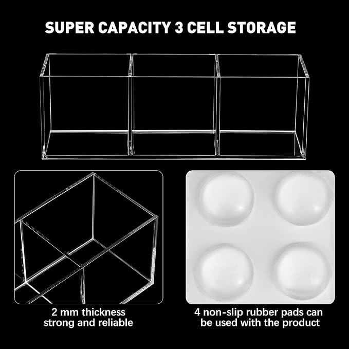Epakh 2 Pcs Acrylic Cube Organizer 3 Compartments Makeup Pen Holder | Clear Transparent Color, Drawer Brush Organizer, Back to School Supplies, Mini Acrylic Cubes, Desk Office Vanity