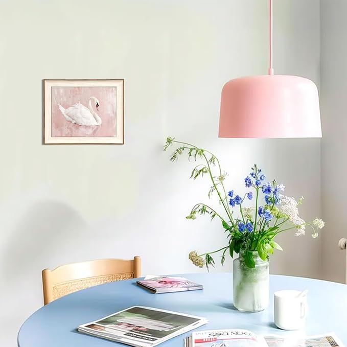 Uniro Framed Canvas Wall Art Swan Decor, Vintage Wall Art Animal Oil Painting Bathroom Wall Decor, White Swan Vintage Art Prints for Pink Room Decor, Pastel Pink Coquette Room Decor for Nursery, Bedroom, Girly R.oom D.ecor- 10x12 inches