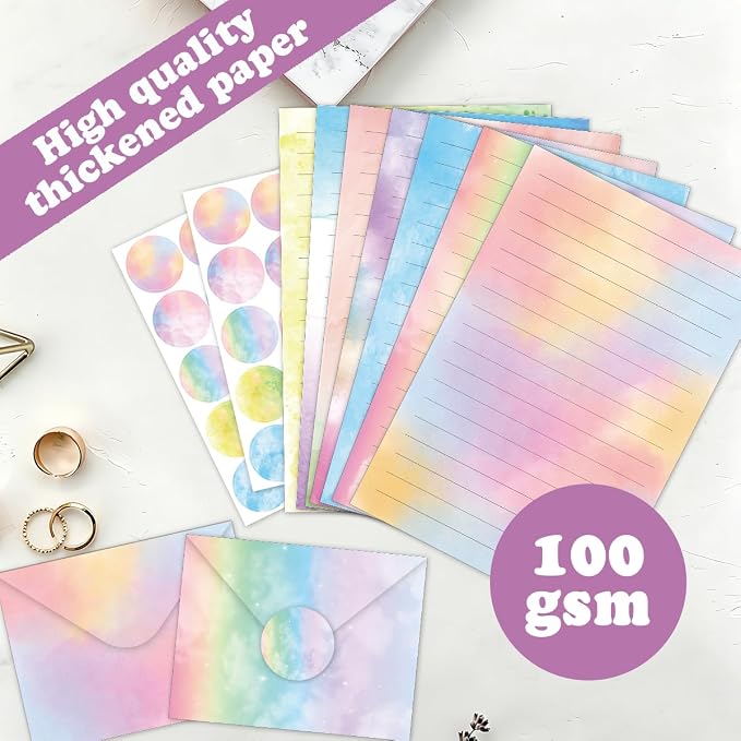 FUNCLASS 160 Pcs Stationery Set Letter and Envelopes – 50 Lined Stationery Paper and 50 Matching Envelopes, 5.5 x 8.25 Inches Letter Writing Stationery for Home, Office, School (Watercolor-B)