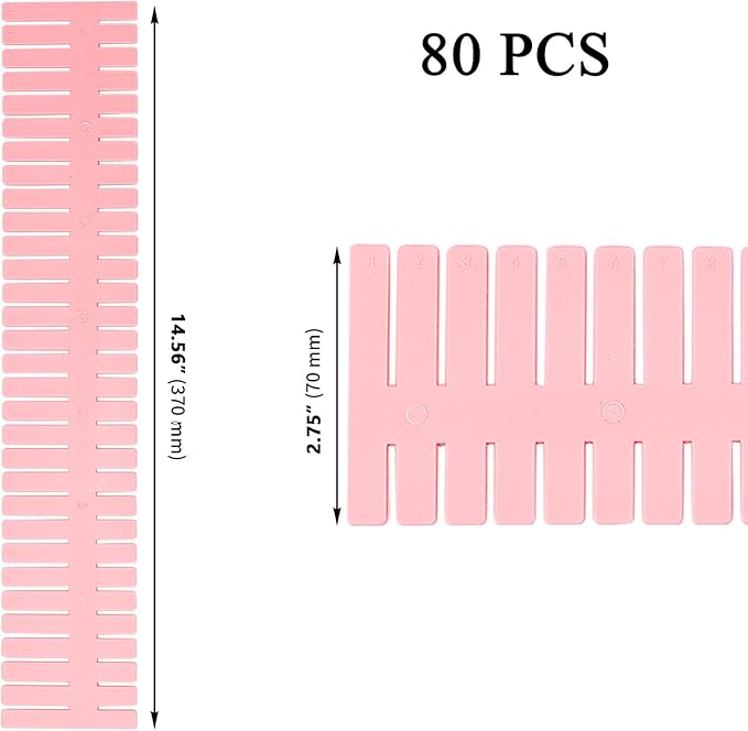 ZOENHOU 80 PCS 14.5 x 2.75 Inch Pink Drawer Dividers, Adjustable Plastic Grid Drawer Divider Organizers for Makeup Drawers Desktop Kitchen Organizers and Storage