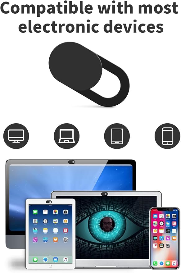 8 Pack Webcam Cover Slide - 0.027in Ultra Thin Camera Privacy Cover for Laptop, Desktop, PC, MacBook Pro, iMac, Mac Mini, Smartphone - Strong Adhesive, Black - Protect Your Privacy & Security