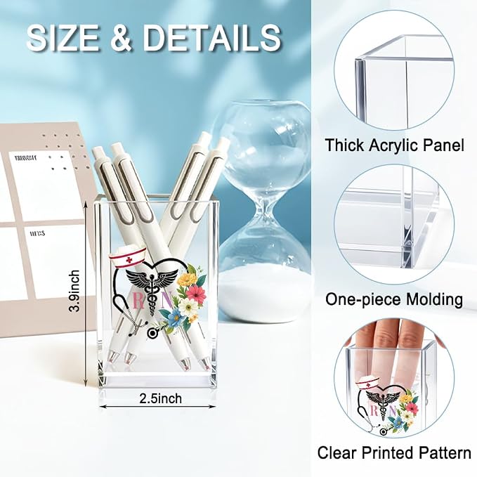 Floral Stethoscope RN Acrylic Pencil Holder Cup for Women Nurse RN | Appreciation Thank You Gifts for Registered Nurse CAN MA, Nurse Week Decor RN Gifts, Nurse Day Present