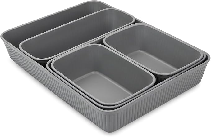 TATAY Storage Basket Baobab Drawer Organisation Elegant Functional Design | Storage Basket Household | Dimensions 17.7x24x5.6 cm | BPA-Free Material | Home and Office Organisation, Grey