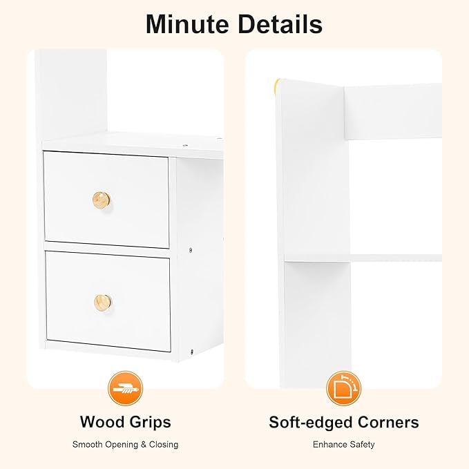 Desk Organizer, Desk Hutch White MDF PVC Veneer Desktop Storage Rack 4 Drawers 39.4×6.7×31.5in Modern Rectangular Office Tabletop Display Shelf