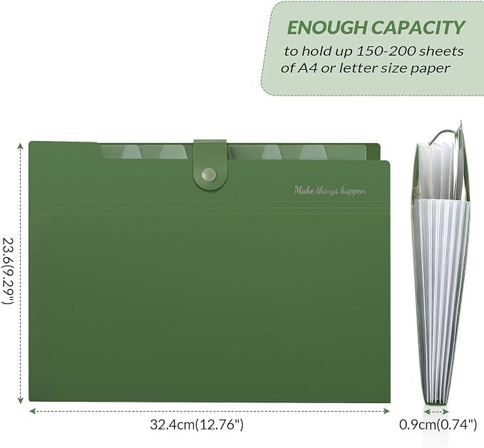 SKYDUE Expanding File Folders with 8 Pockets, Accordion File Organizer with Labels, Portable Paper Bill Receipt Organizer, Letter Size, Home School Office Supplies, Olive Green