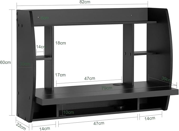 Haotian SoBuy Wall Mounted Folding Table Home Office Workstation Computer Desk with Storage Shelves Trestle Desk, Black FWT18-SCH