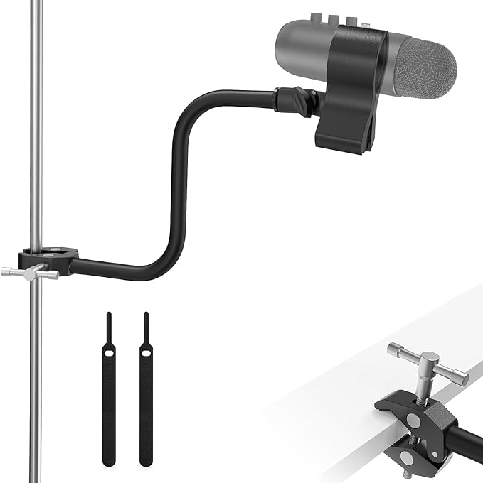 ZealSound Gooseneck Microphone Stand with Clamp, Flexible 13'' Boom Arm Mic Mount for Desk & Pipes, Compatible with Blue Yeti, Snowball, Razer, Pyle, Podcasting & Streaming