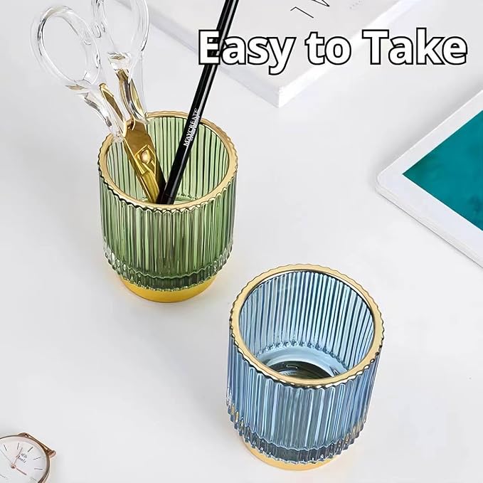 Exquisite Pen Holder for Desk Cute Office Supplies Cubicle Decor Kawaii Workspace Accessories Boho Makeup Organizer for Women Girls Pencil Cup Aesthetic Clear Caddy for Home Office (Large Green)