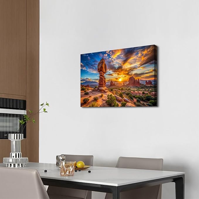 Arches National Park Wall Art Nature Sunset Desert Pictures Living Room Wall Decor USA Moab Utah Wilderness Scenery Canvas Painting Green Botanical Posters Prints Artwork Bathroom Decorations 16x24"