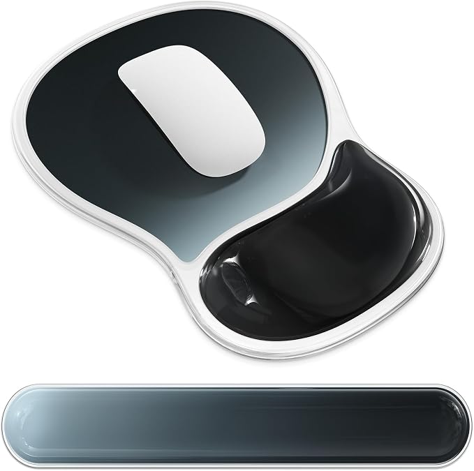 AKIT Ergonomic Gel Mouse Pad & Keyboard Wrist Rest Set, Non-Slip, Black | Gel Wrist Support for Typing Comfort Non-slip Base Fits Standard Keyboards and Mice Reduces Fatigue During Long Work Sessions