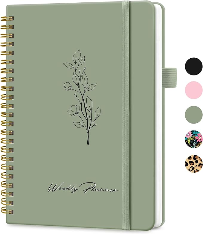 Taja Undated Weekly Planner, Weekly To Do List Notebook with Goal & Habit Tracker Organizer, A5 Weekly Planner Notebook with Spiral Binding, 6.1" x 8.2" - Green
