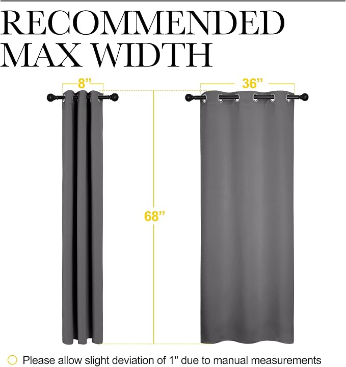 NICETOWN Grey Blackout Curtain Panels for Bedroom, Thermal Insulated Grommet Top Blackout Draperies and Drapes for Basement (2 Panels, W42 x L68-inch, Grey)