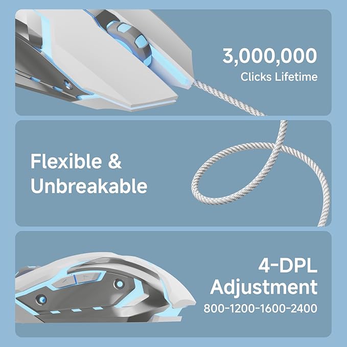EWEADN TK100 Wired Typewriter Mechanical Keyboard and Mouse, 104 Keys Aesthetic Typewriter Keyboard Mouse Combo with White Backlit, Anti-Ghosting, Black Switch Cute Keyboards-White