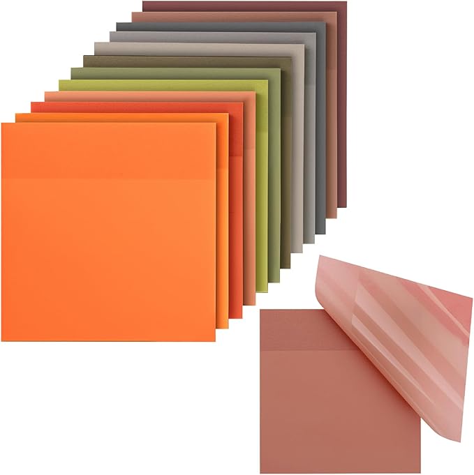 Mr. Pen- Transparent Sticky Notes, 3”x3”, Earthy Colors, 12 Pads, 600 Sheets, Bible Journaling Sticky Notes, See Through Sticky Notes, Translucent Sticky Notes, Stocky Notes for Bible Journaling