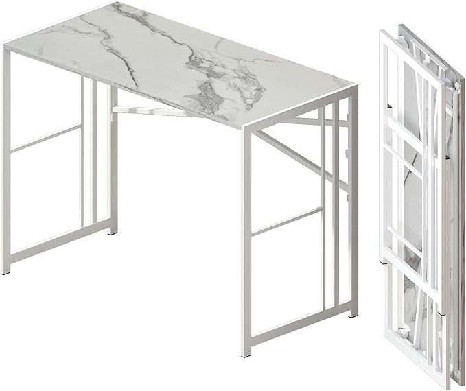 Lutown-Teen Folding Computer Desk 40 inch Writing Gaming Computer Camping Desk, No Assembly Required Home Office Table, White Marble