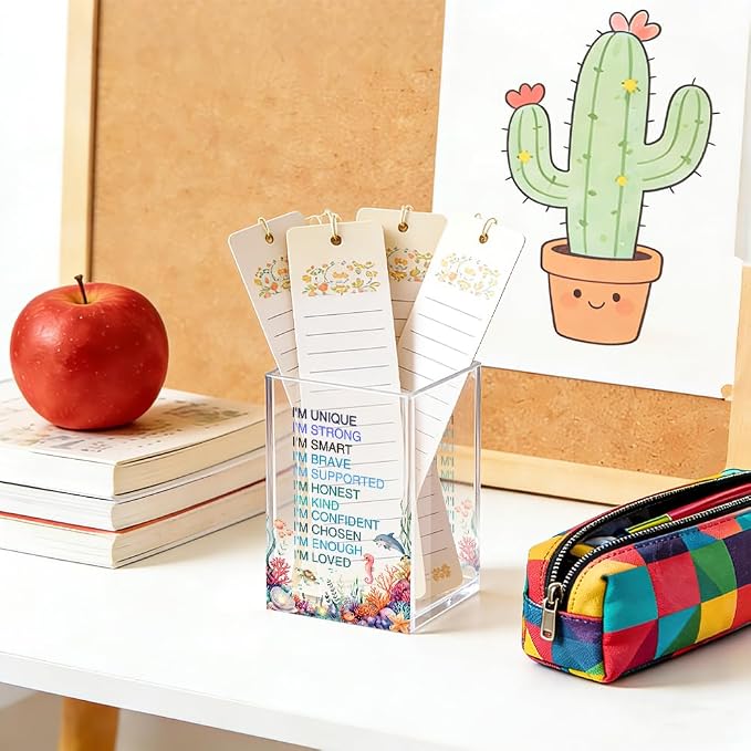 I Am Affirmation Acrylic Pencil Pen Holder Cup, Ocean Design Makeup Brush Storage Organizer, Dolphin Affirmation Pen Desk Accessories Holder Gifts for Women Daughter Niece Sister Friend