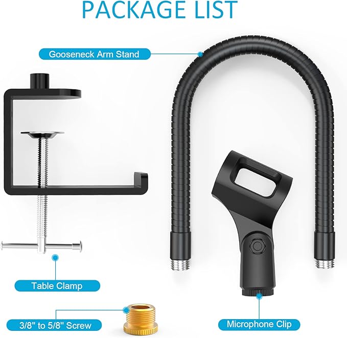 ZealSound Microphone Stand Gooseneck 13”, Flexible Clamp-On Desktop Mic Stand with 360° Adjustable Arm, 3/8" to 5/8" Adapter, Heavy-Duty Desk Mount, for Podcasting, Streaming, Podium & Public Speaking