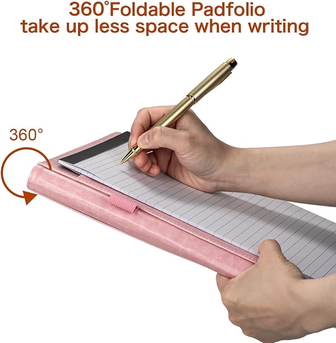 Padfolio Portfolio Binder, Faux Leather Folder, Resume Interview Legal Document Organizer, Letter Sized Writing Pad w/Business Card Holder, A4 Professional Folio for Office Conference (Pink)