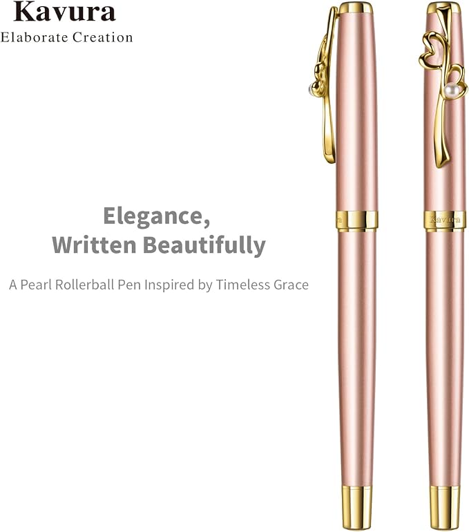 Heart & Pearl Rollerball Pen – Luxury Brass Pen Gift Set for Women, Jewelry-Inspired Design, Glossy Finish, with German Refill, Meaningful Gift for Her, Mother’s Day or Birthday (Rose Gold)