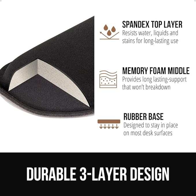 GORILLA GRIP Silky Memory Foam Keyboard Wrist Rest for Computer and Mouse, Ergonomic Typing Support Pad, Desk Office Supplies, Gaming Accessories, Hand & Arm Mousepad Cushion and Coaster Set, Black