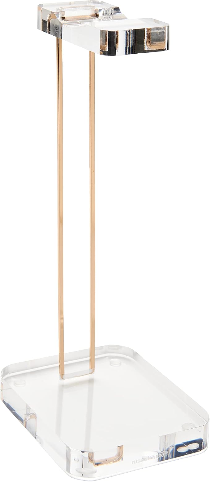 russell+hazel Acrylic Headphone Stand with Gold Hardware, Clear | Displays and stores headphones on a crystal-clear acrylic stand. Gold-toned hardware & polished edges dress up any workspace.