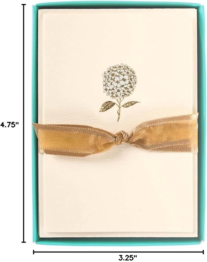 Graphique Hydrangea La Petite Presse Boxed Notecards - 10 Embellished Gold Foil Blank Cards with Matching Envelopes and Storage Box, 3.25" x 4.75" (L1346CB)