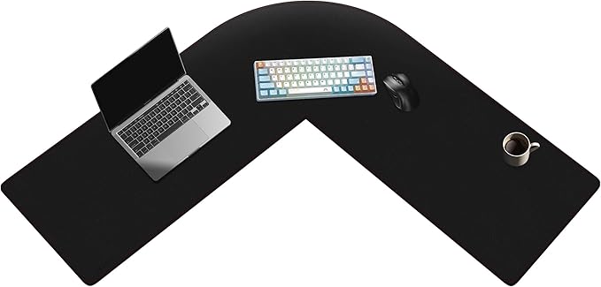 ZORESYN L Shaped Desk Mat 43.3"(L) x 43.3"(L) x 13"(W), Mouse pad for Corner Desk, Computer Corner Desk Pad, Writing Desk Pad Protector, Large Waterproof PU Leather Corner Mousepad - Black