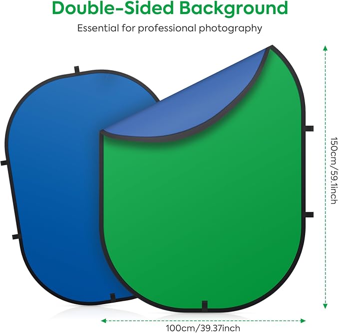 3x5ft/100x150cm Green Screen Backdrop for Photography, Double Sided Green Screen and Blue Screen, 2 in 1 Collapsible and Reversible Background for Photography, YouTube Videos,and Live Streaming