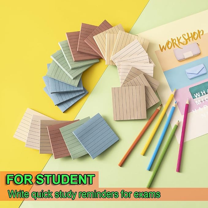 (72 Pack) Lined Sticky Notes 3x3 in,Notepads with Lines,Ruled Stickies Super Sticking Power,Office School Memo Note Pads Vintage Colors,Post on Windows Doors,Recyclable,Easy to Write on