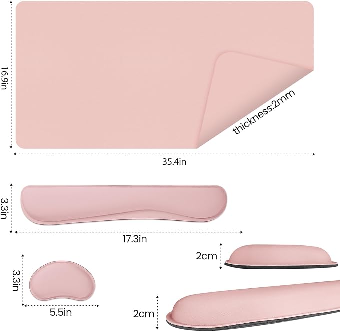 Desk Pad Mat Set,3-in-1 Large Mouse Pads with Wrist Rest and Keyboard Pad, Pink Desk Mats for Keyboards and Mouses, Ergonomic Keyboard and Mouse Mat Set for Office Home Decor, 35.4" x 16.9"