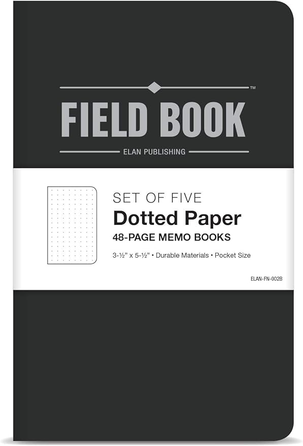 Elan Publishing Company Field Notebook/Pocket Journal - 3.5"x5.5" - Black - Dot Graph Memo Book - Pack of 5
