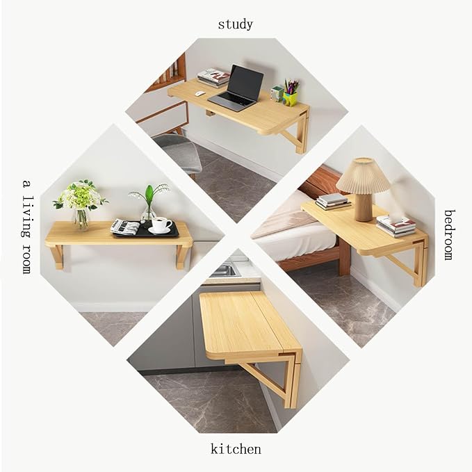 Fold-Away Wall Table , Solid Wood Folding Table, Wall mounted computer desk, study desk，Tables suitable for laundry rooms, kitchens, apartments, dormitories, or Studios (70*50cm/27.5*19.6in)