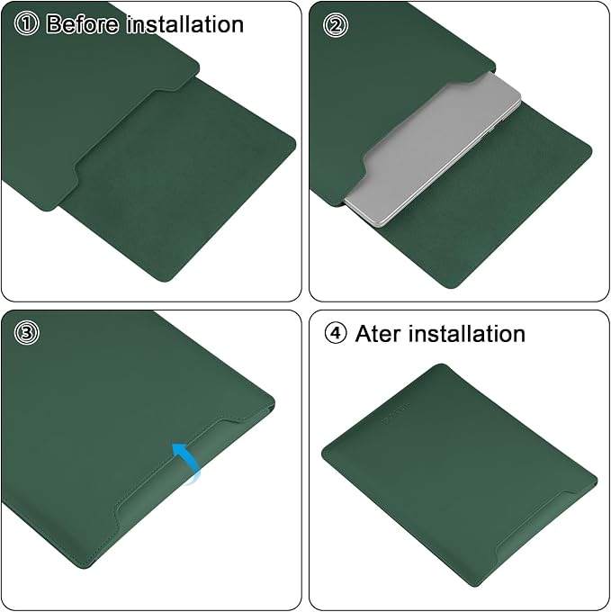 HoYiXi 13.3'' /13.6'' Laptop Sleeve Case PU Leather with Stand Compatible with MacBook Pro 14/MacBook Air 13(M1 M2)/ASUS Vivobook 14/Dell XPS 13/ASUS Matebook,13-14'' Laptop Bag,Dark Green